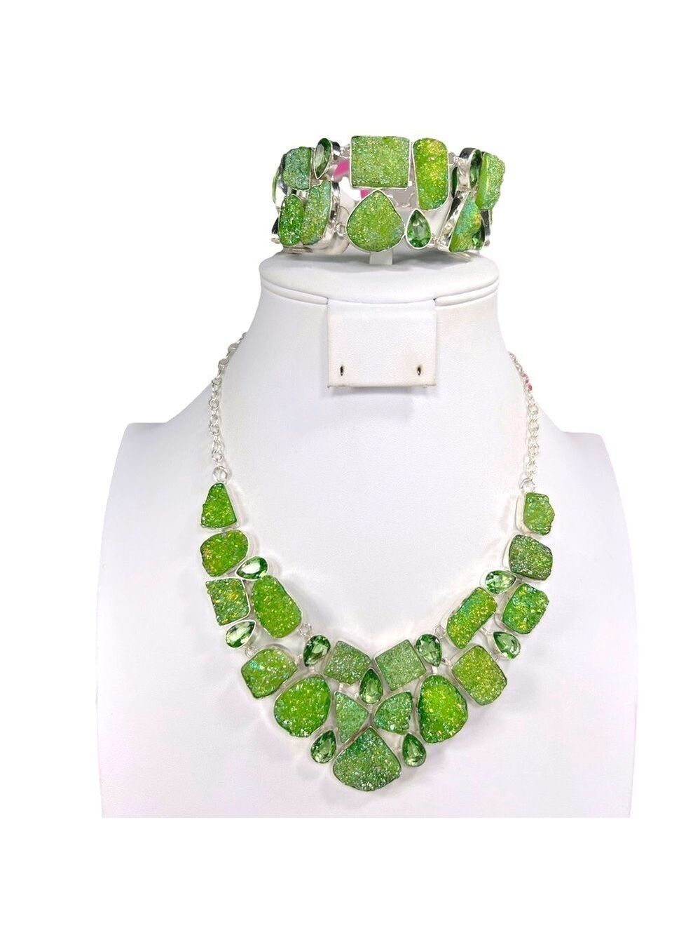 #1 Green Titanium Drusy 925 Gemstone Large Necklace ONLY